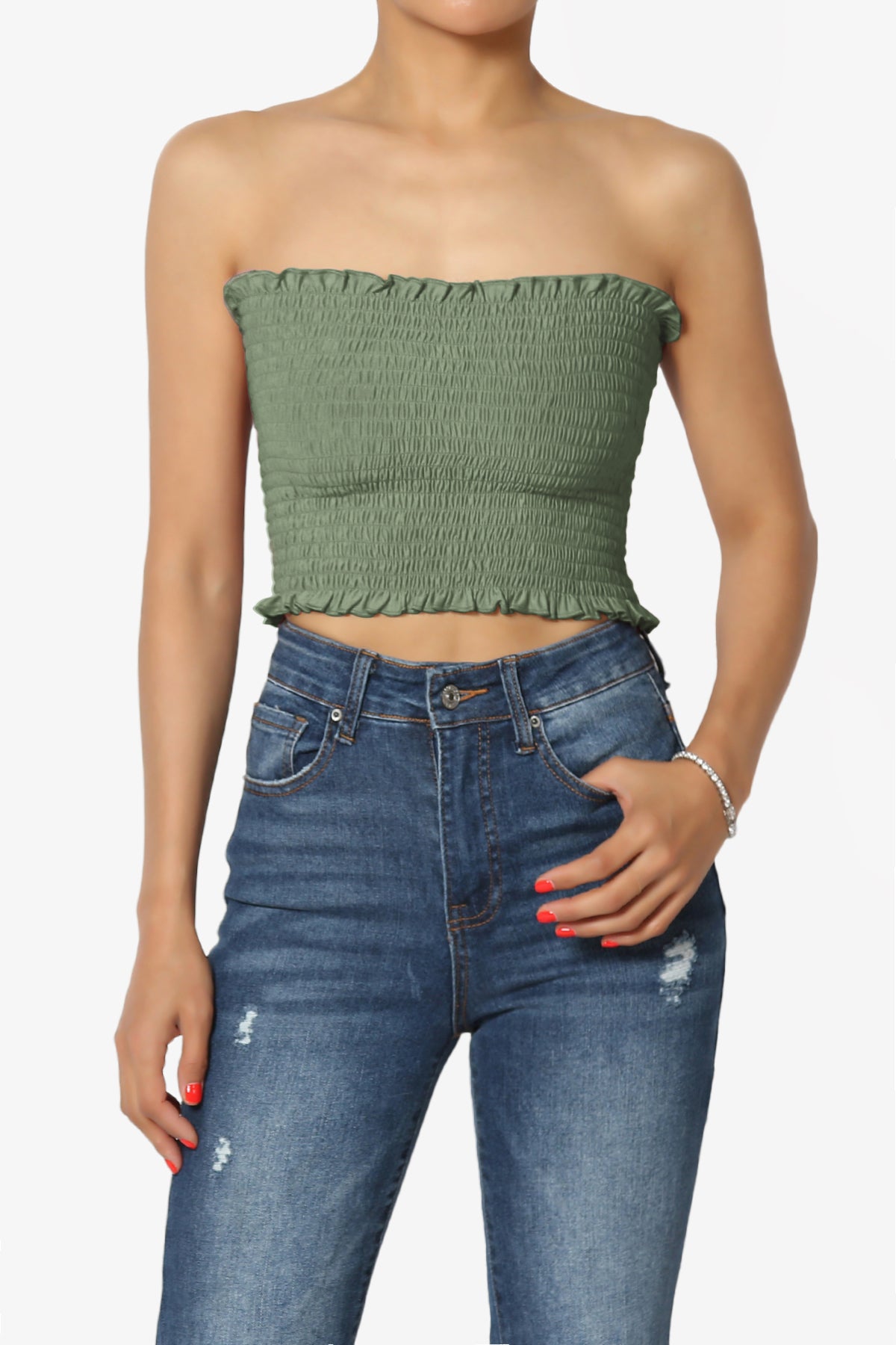 Faleece Frill Smocked Crop Tube Top PLUS