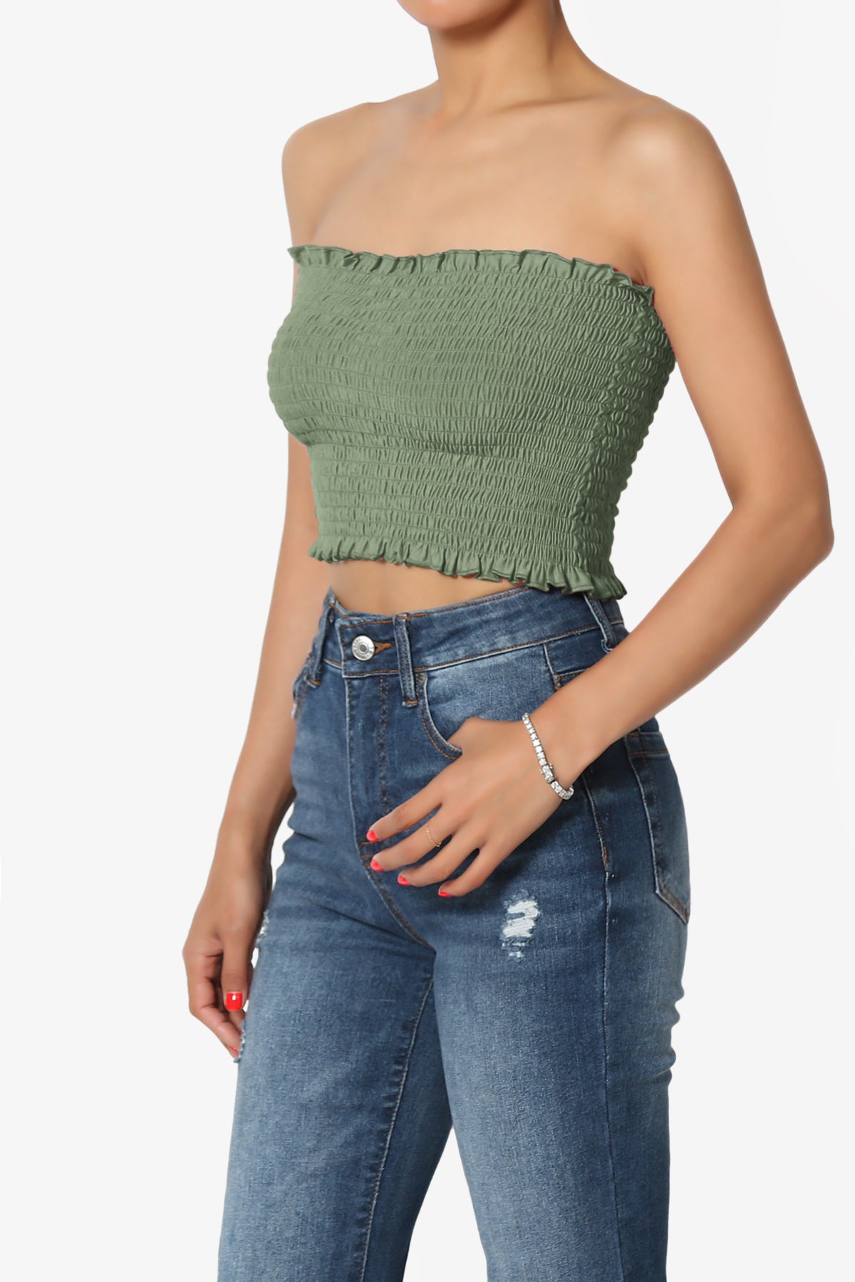 Faleece Frill Smocked Crop Tube Top PLUS