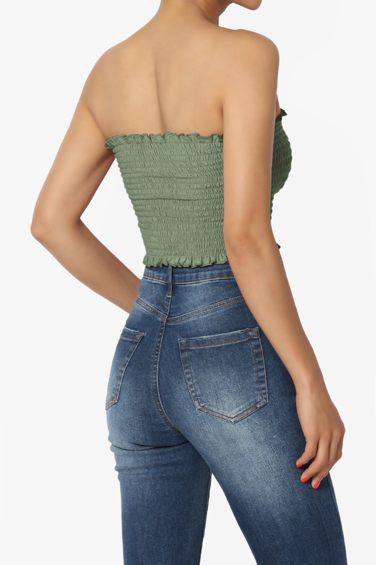 Faleece Frill Smocked Crop Tube Top PLUS