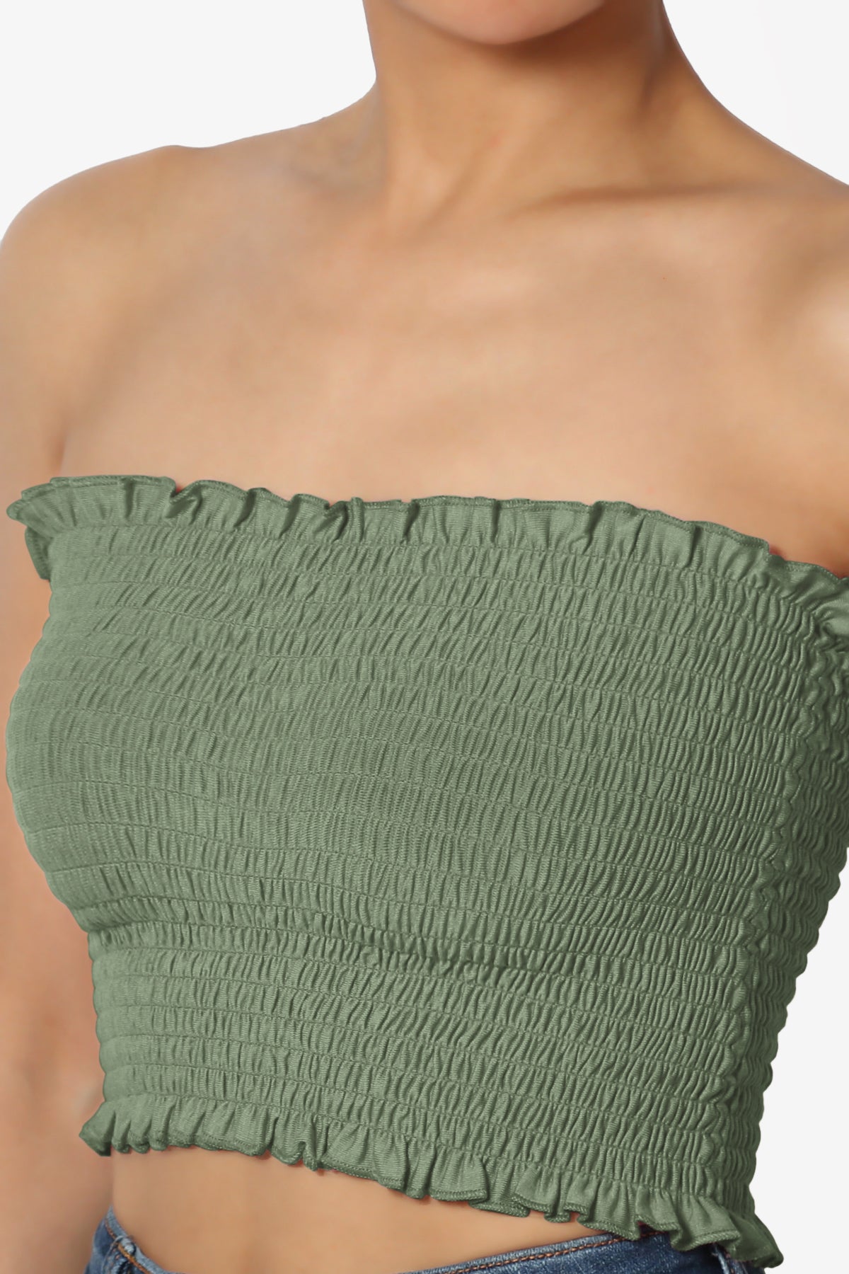 Faleece Frill Smocked Crop Tube Top PLUS