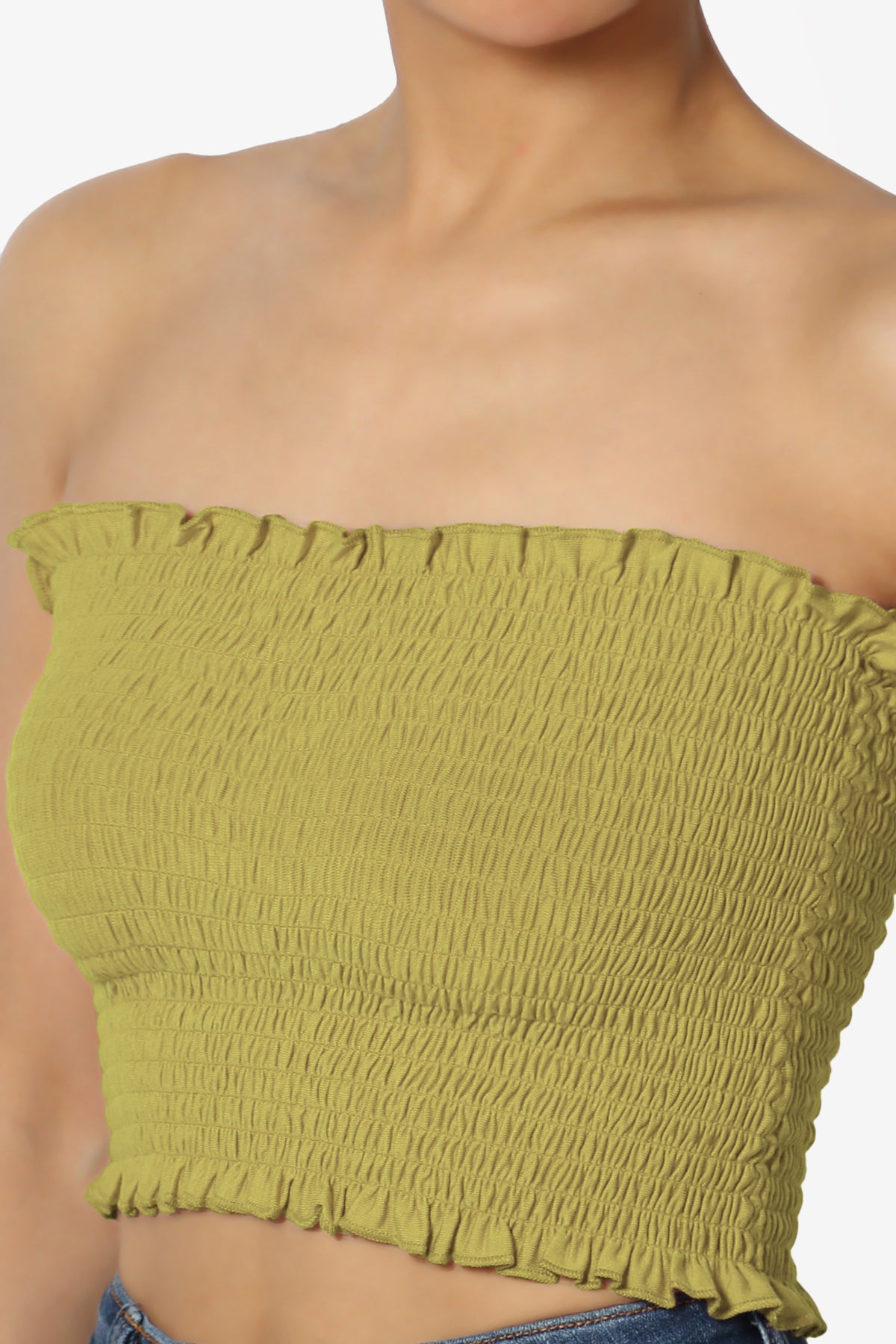 Faleece Frill Smocked Crop Tube Top PLUS