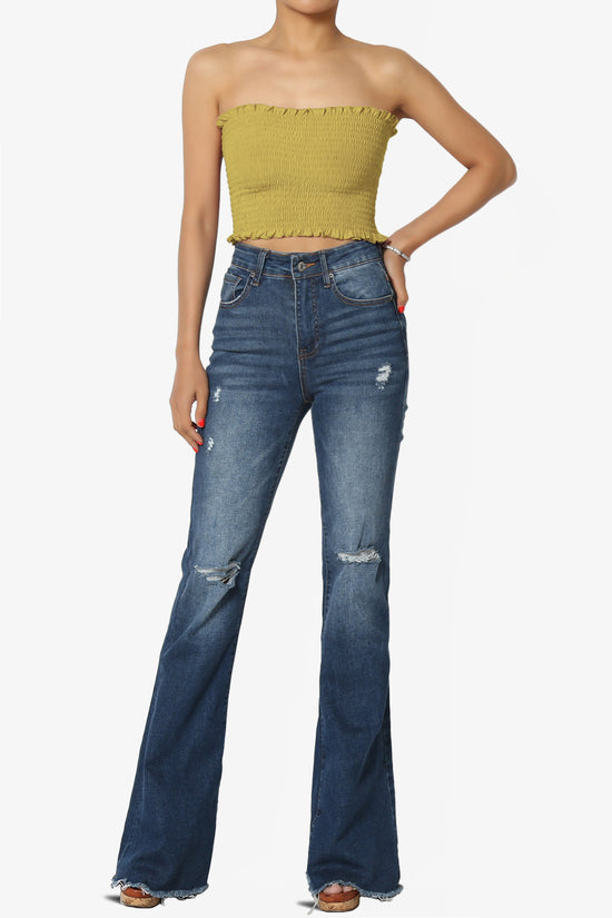 Faleece Frill Smocked Crop Tube Top PLUS