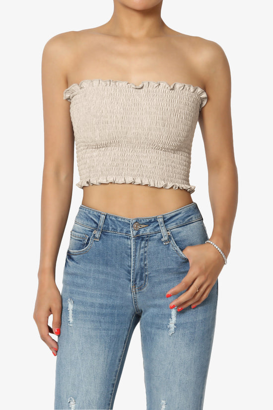 Faleece Frill Smocked Crop Tube Top PLUS