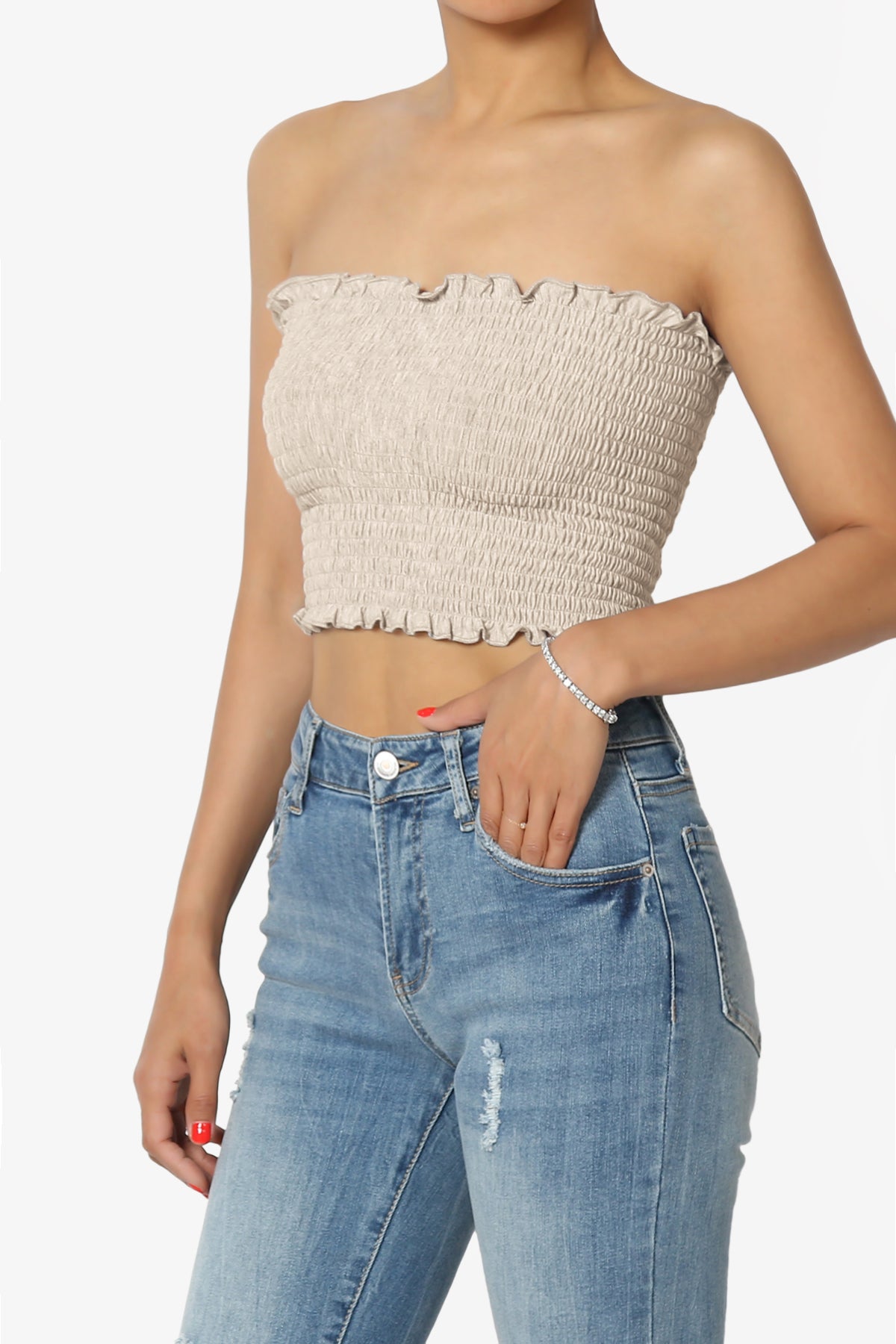 Faleece Frill Smocked Crop Tube Top PLUS