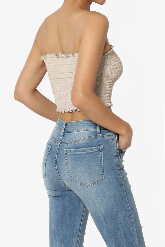 Faleece Frill Smocked Crop Tube Top PLUS