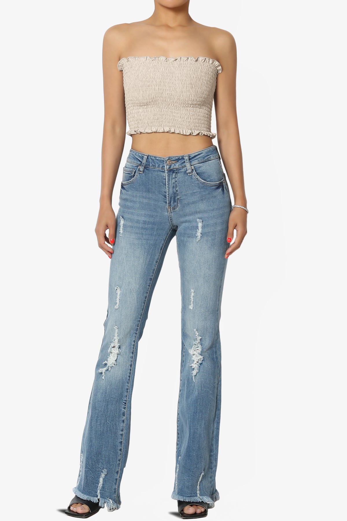 Faleece Frill Smocked Crop Tube Top PLUS