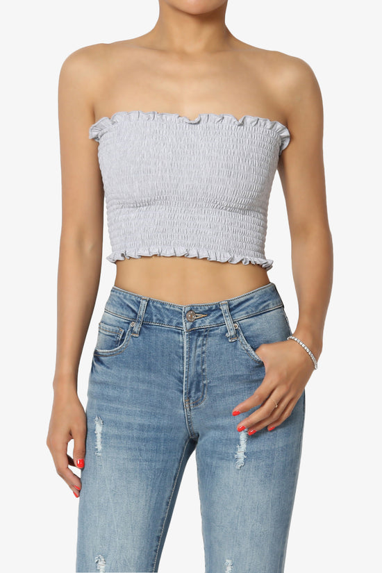Faleece Frill Smocked Crop Tube Top PLUS