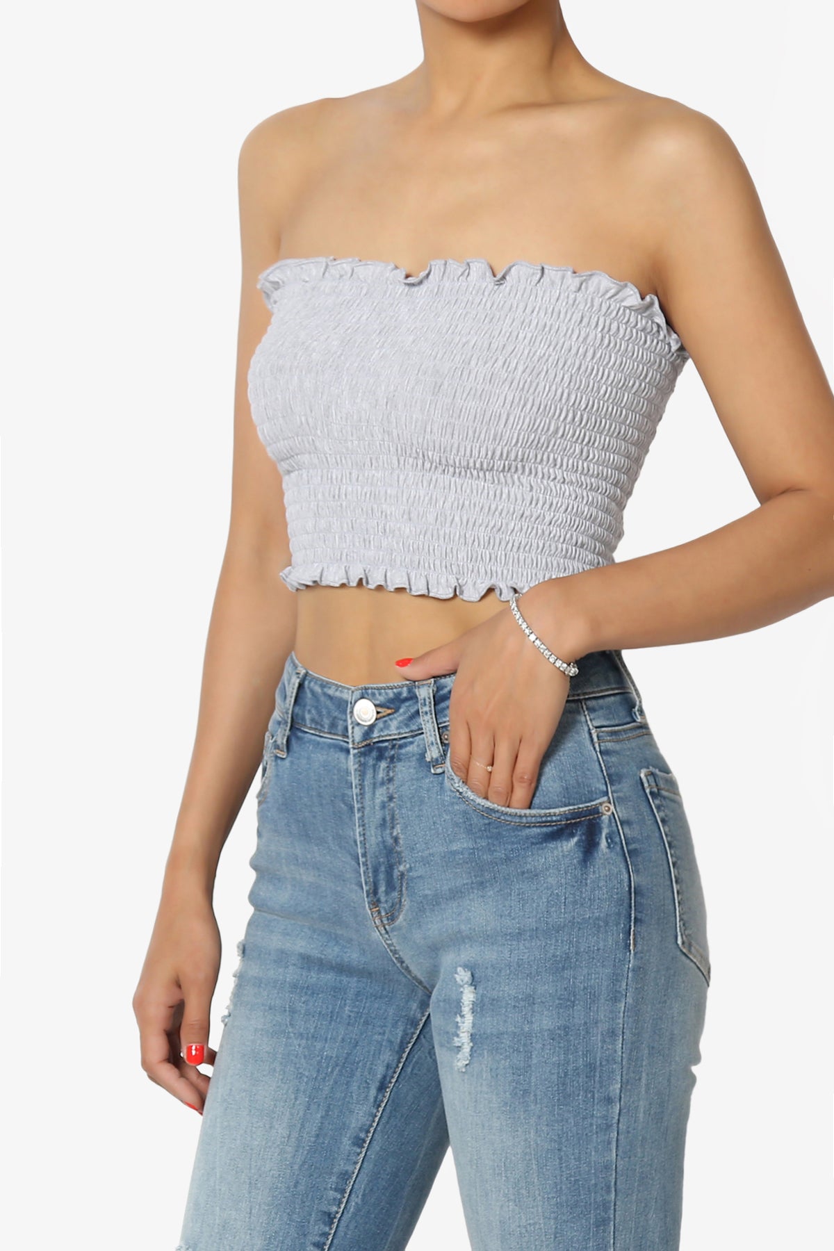 Faleece Frill Smocked Crop Tube Top PLUS