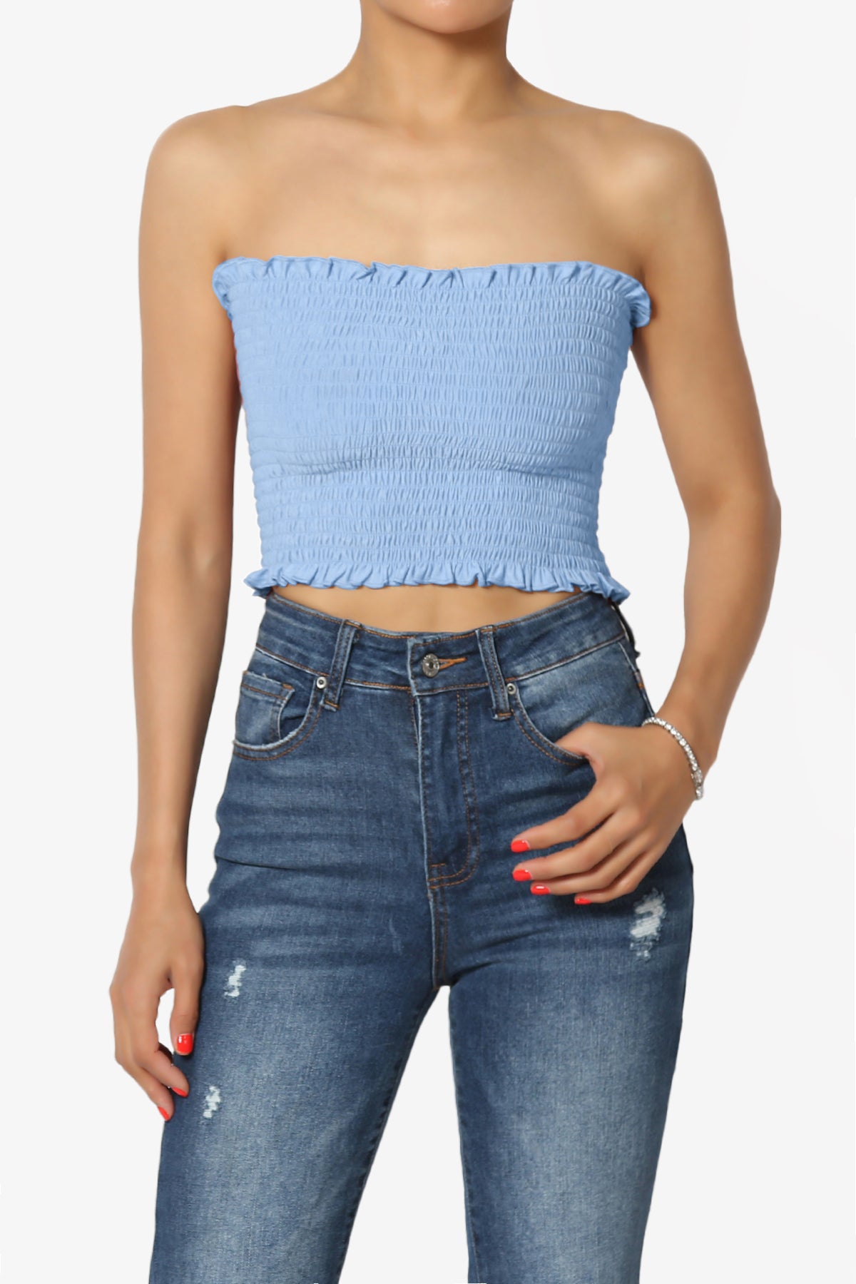 Faleece Frill Smocked Crop Tube Top PLUS