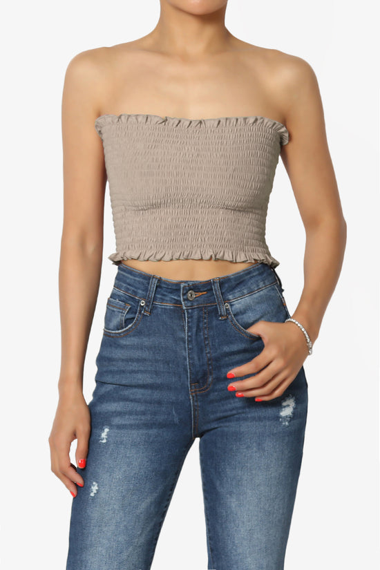Faleece Frill Smocked Crop Tube Top PLUS
