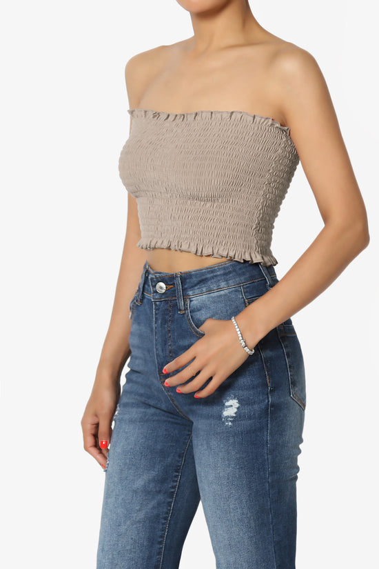 Faleece Frill Smocked Crop Tube Top PLUS
