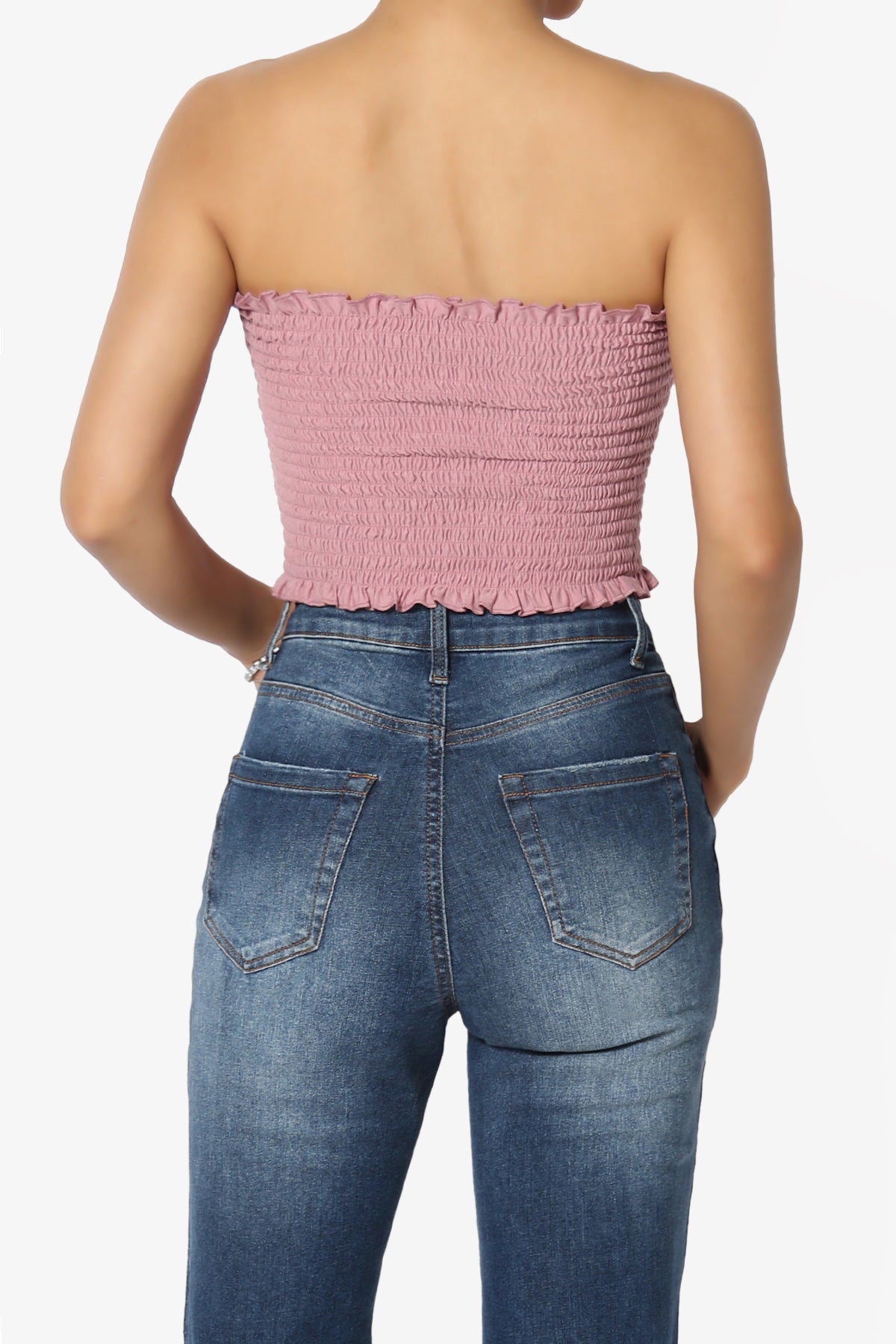 Faleece Frill Smocked Crop Tube Top PLUS