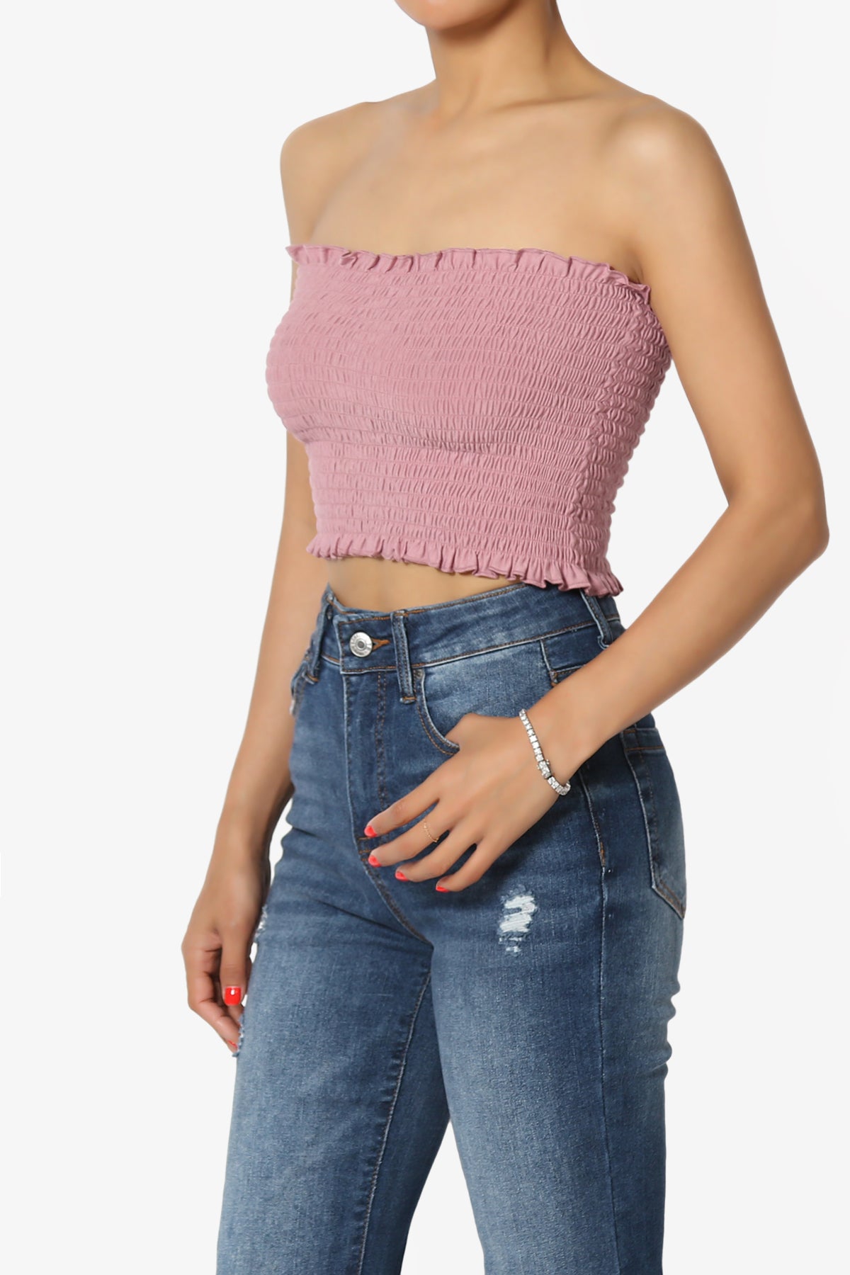 Faleece Frill Smocked Crop Tube Top PLUS