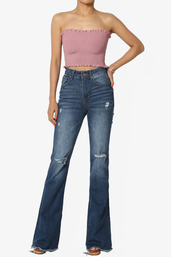 Faleece Frill Smocked Crop Tube Top PLUS