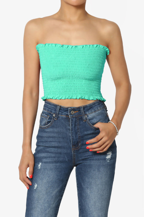 Faleece Frill Smocked Crop Tube Top PLUS