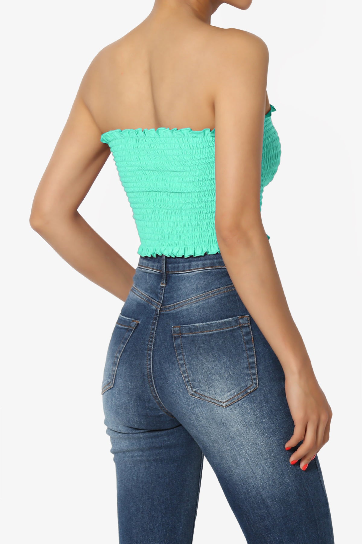 Faleece Frill Smocked Crop Tube Top PLUS