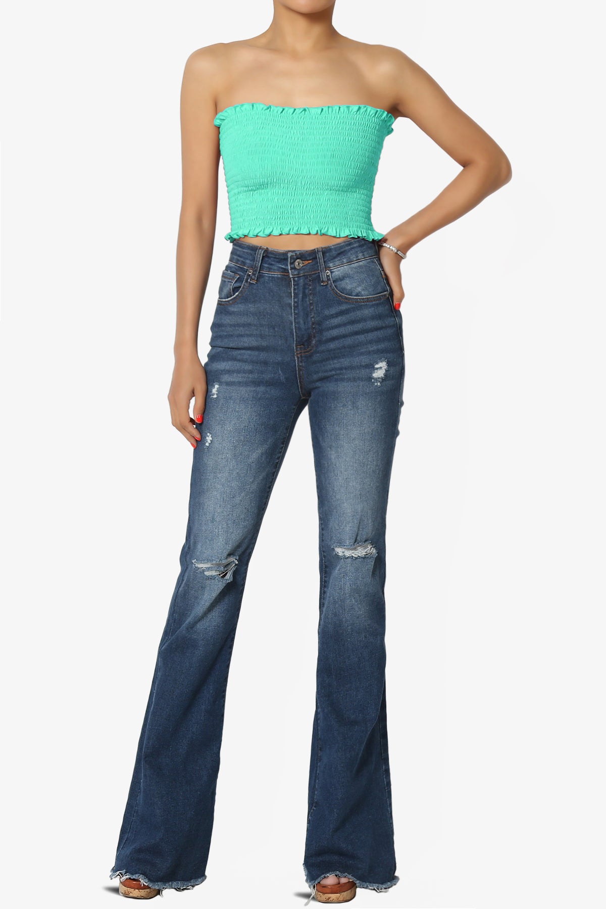 Faleece Frill Smocked Crop Tube Top PLUS