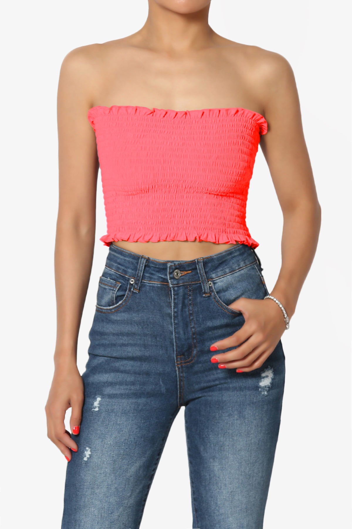 Faleece Frill Smocked Crop Tube Top PLUS