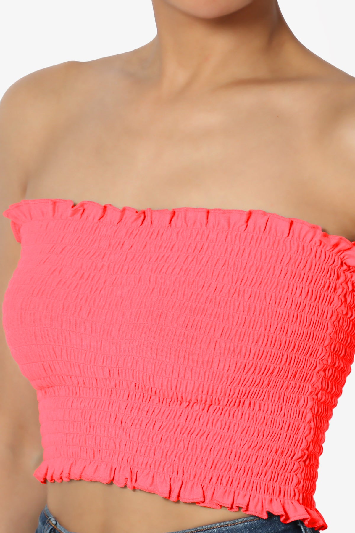 Faleece Frill Smocked Crop Tube Top PLUS