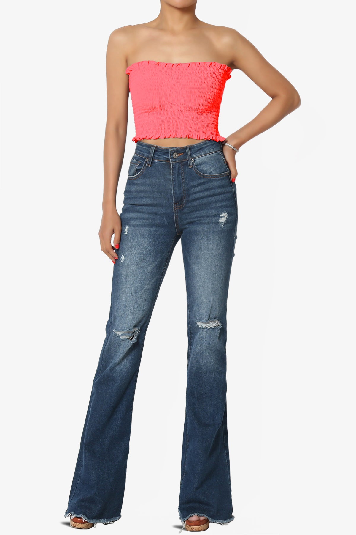 Faleece Frill Smocked Crop Tube Top PLUS