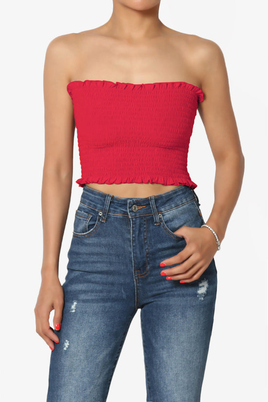 Faleece Frill Smocked Crop Tube Top PLUS