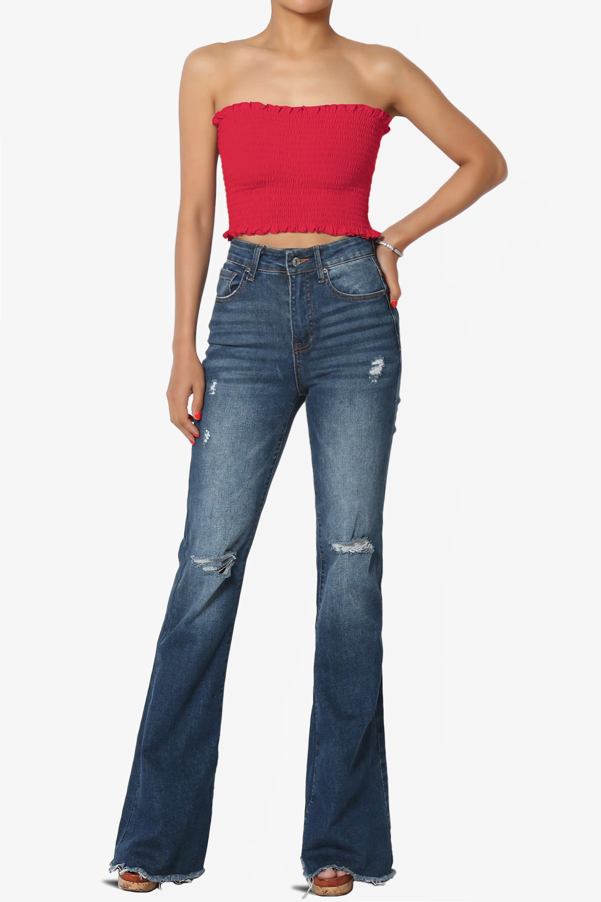 Faleece Frill Smocked Crop Tube Top PLUS