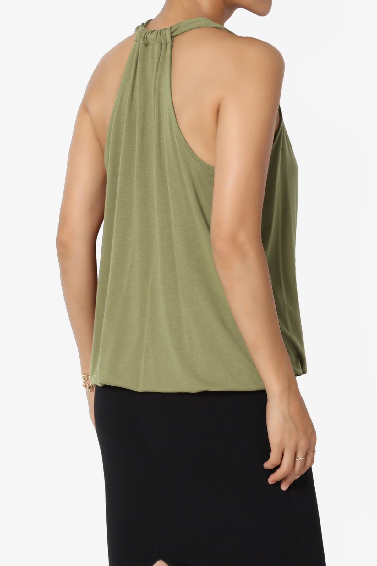 Tackle Halter Wrap Crepe Knit Top