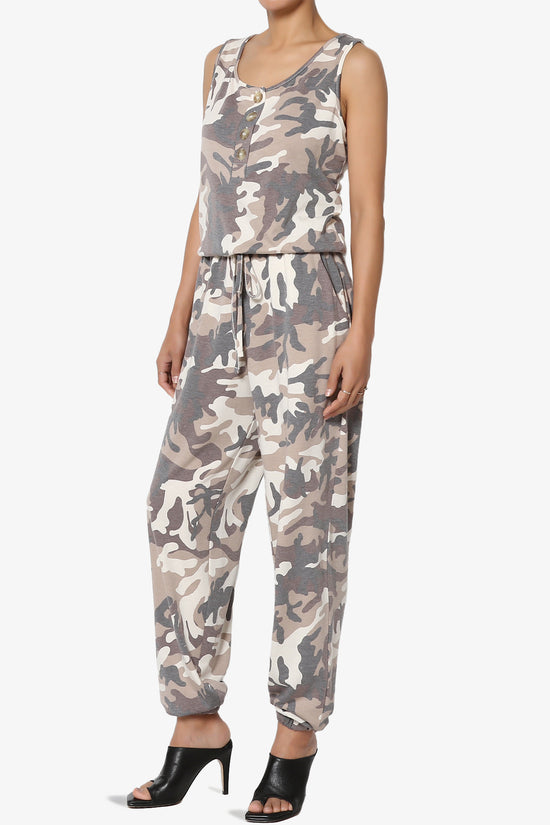 Lavanya Camo Button Scoop Neck Tank Jogger Jumpsuit