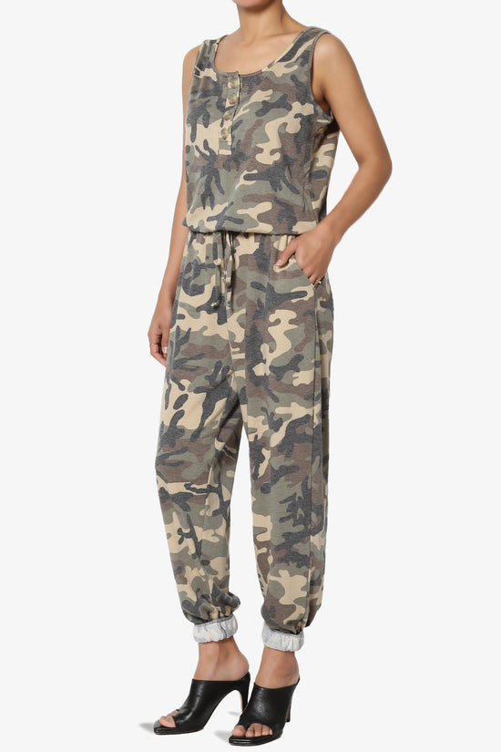 Lavanya Camo Button Scoop Neck Tank Jogger Jumpsuit