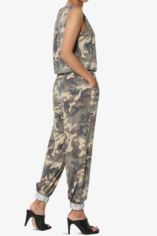 Lavanya Camo Button Scoop Neck Tank Jogger Jumpsuit