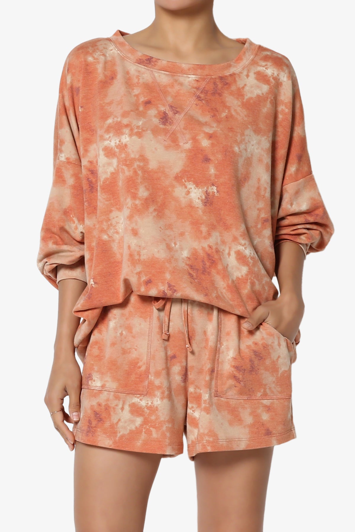 Bettyy Tie Dye French Terry Top & Shorts Set RUST_1