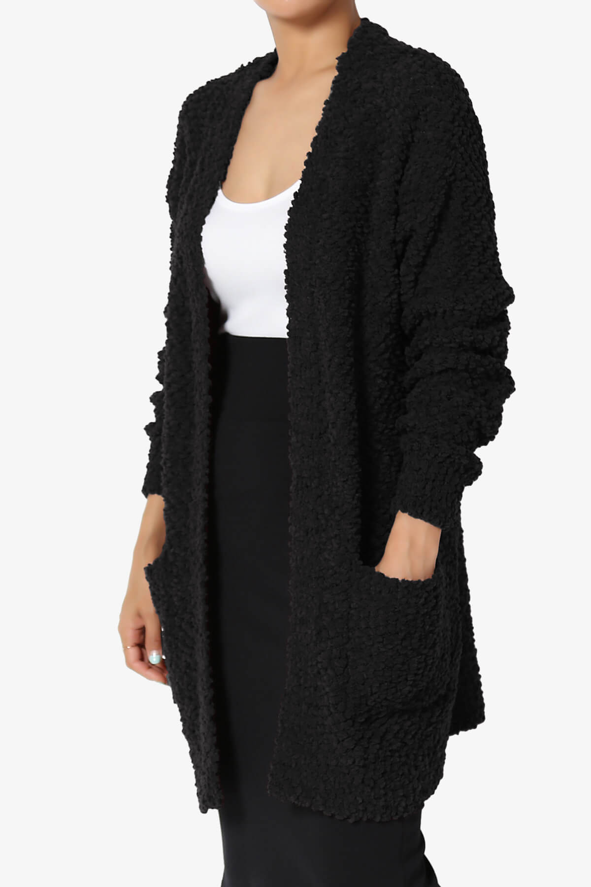 Barry Soft Popcorn Knit Sweater Cardigan BLACK_3