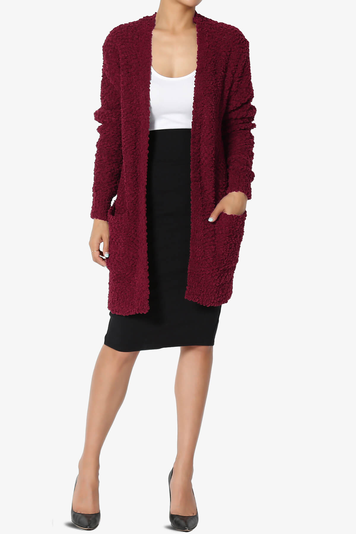 Barry Soft Popcorn Knit Sweater Cardigan BURGUNDY_6