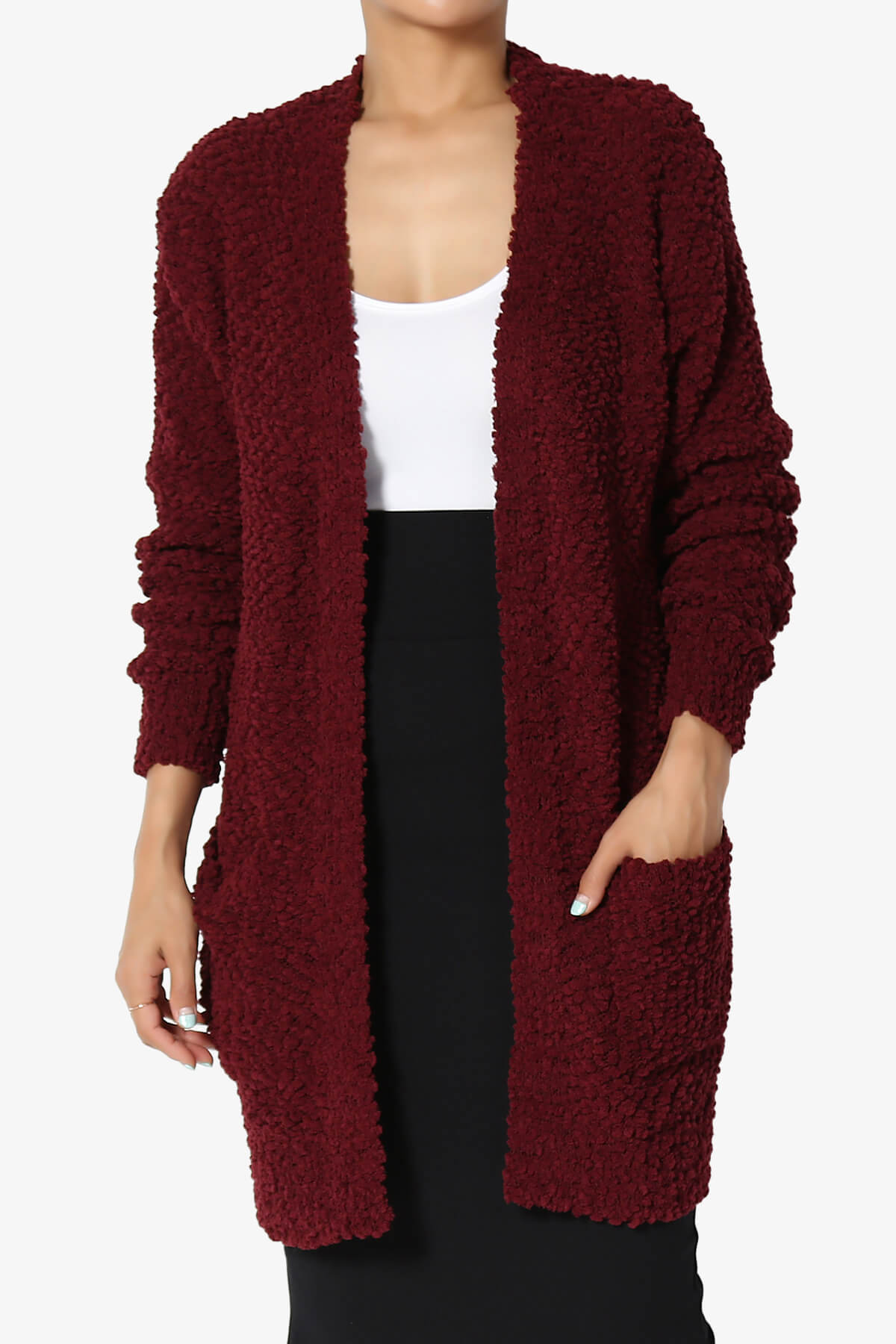 Barry Soft Popcorn Knit Sweater Cardigan DARK BURGUNDY_1