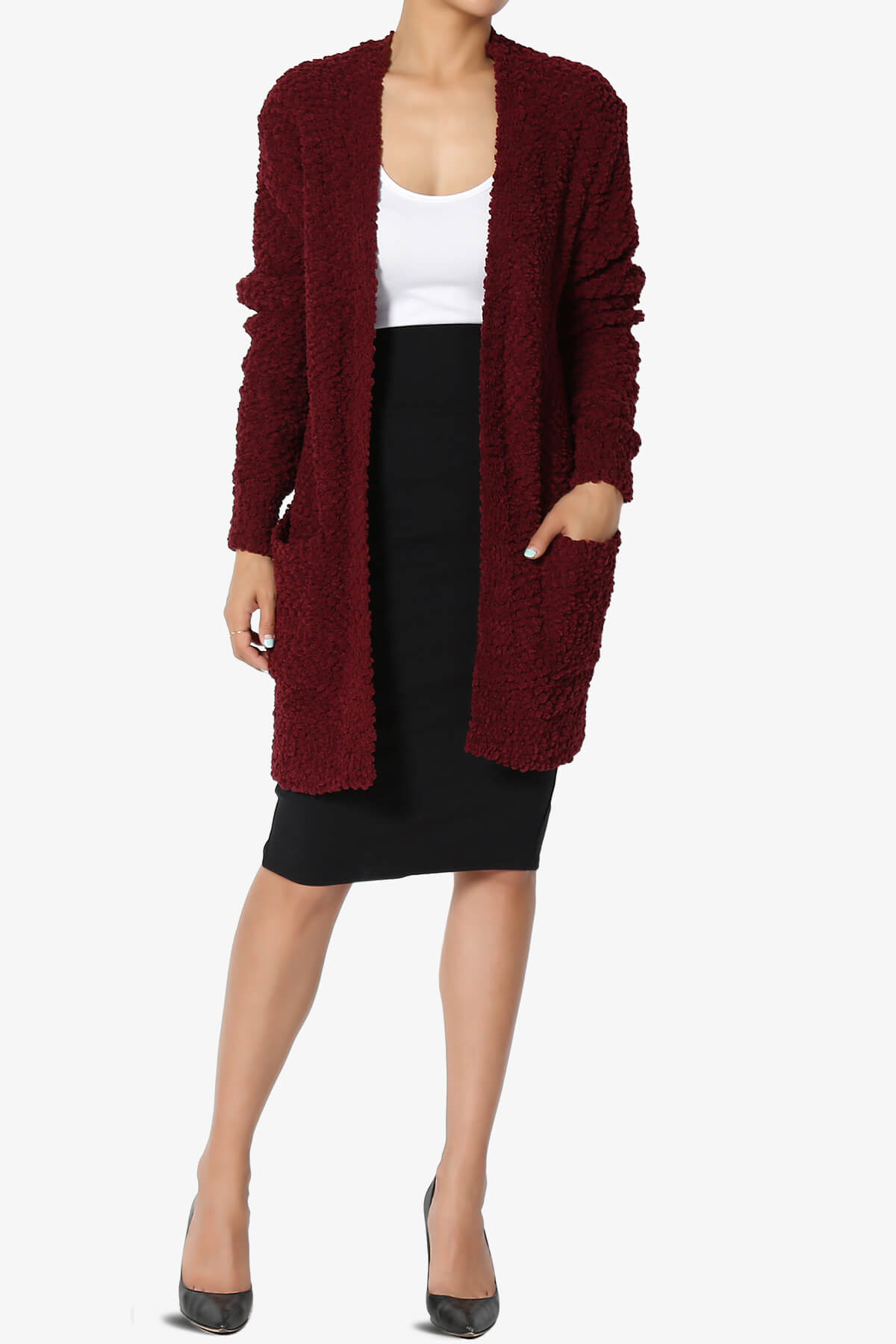 Barry Soft Popcorn Knit Sweater Cardigan DARK BURGUNDY_6