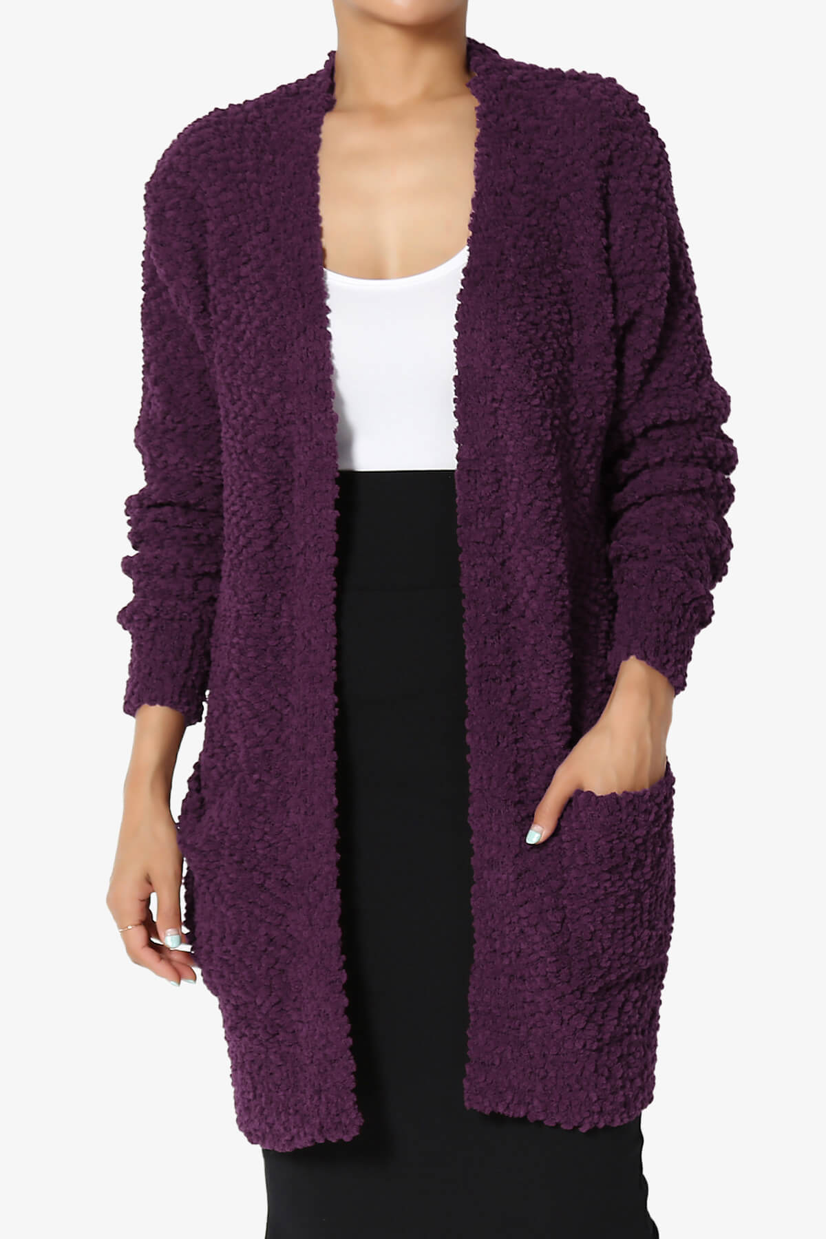 Barry Soft Popcorn Knit Sweater Cardigan DARK PLUM_1