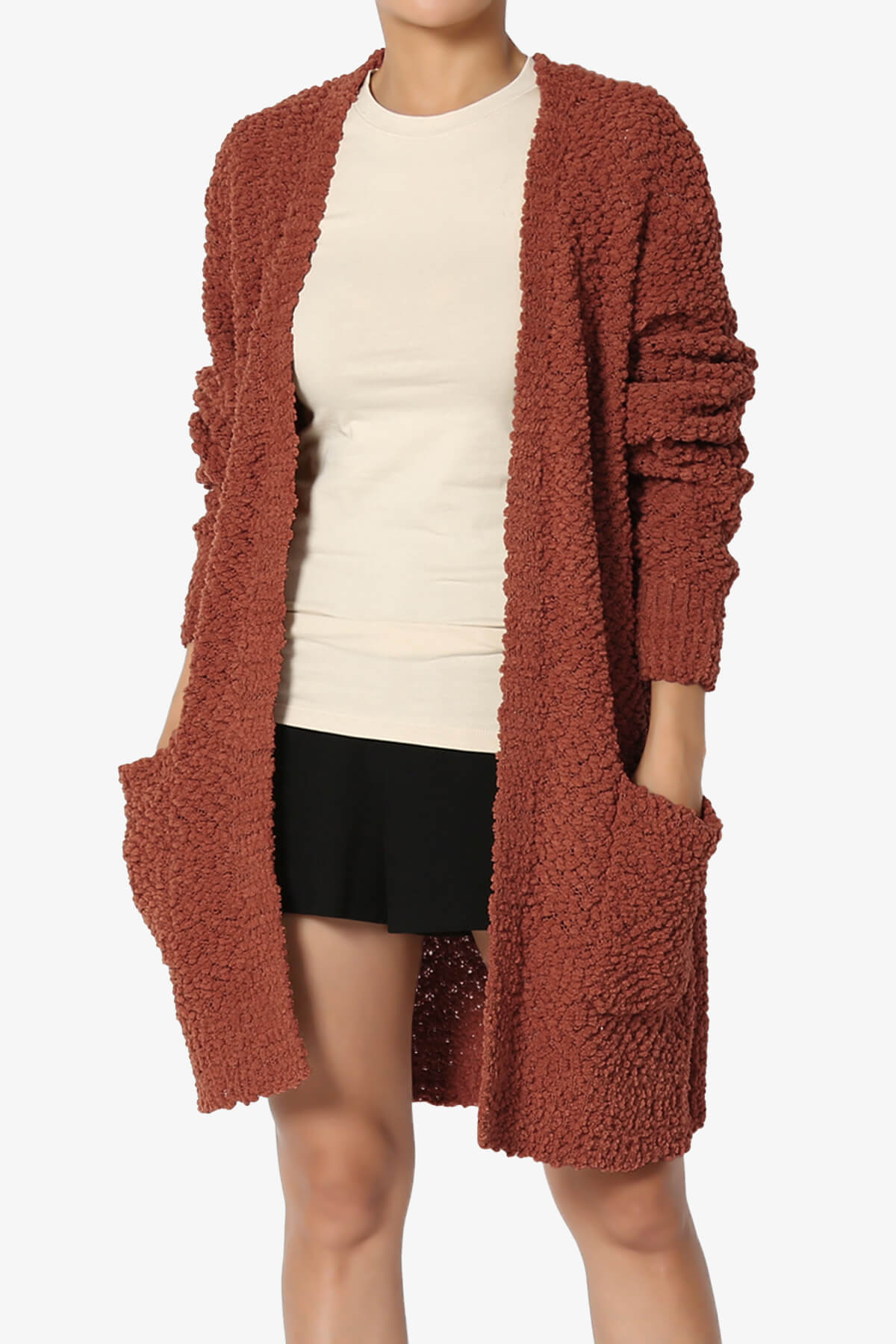 Barry Soft Popcorn Knit Sweater Cardigan DARK RUST_1