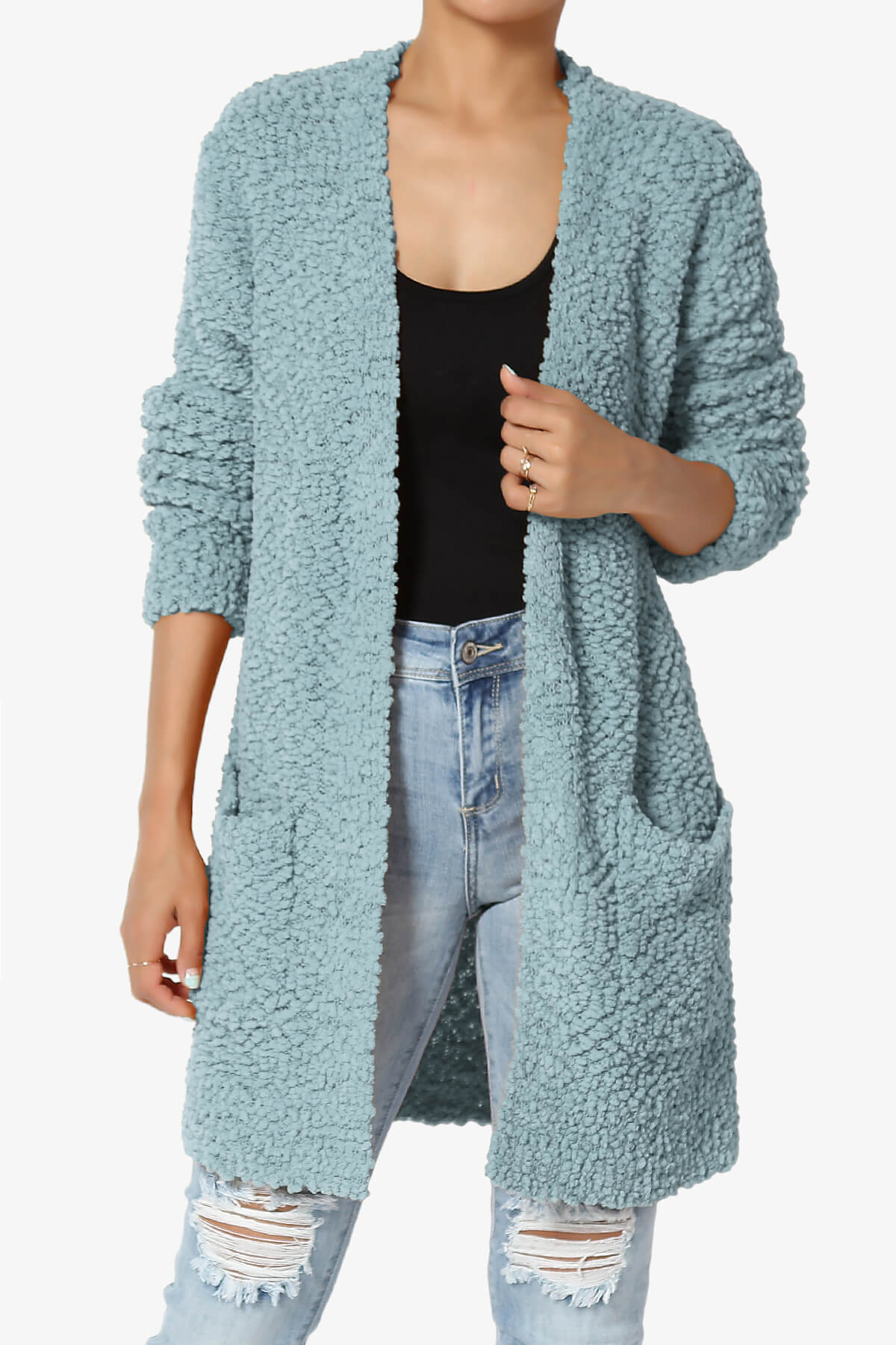 Barry Soft Popcorn Knit Sweater Cardigan DUSTY BLUE_1