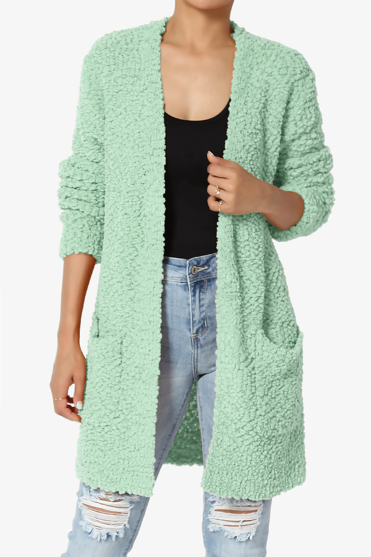 Barry Soft Popcorn Knit Sweater Cardigan DUSTY MINT_1