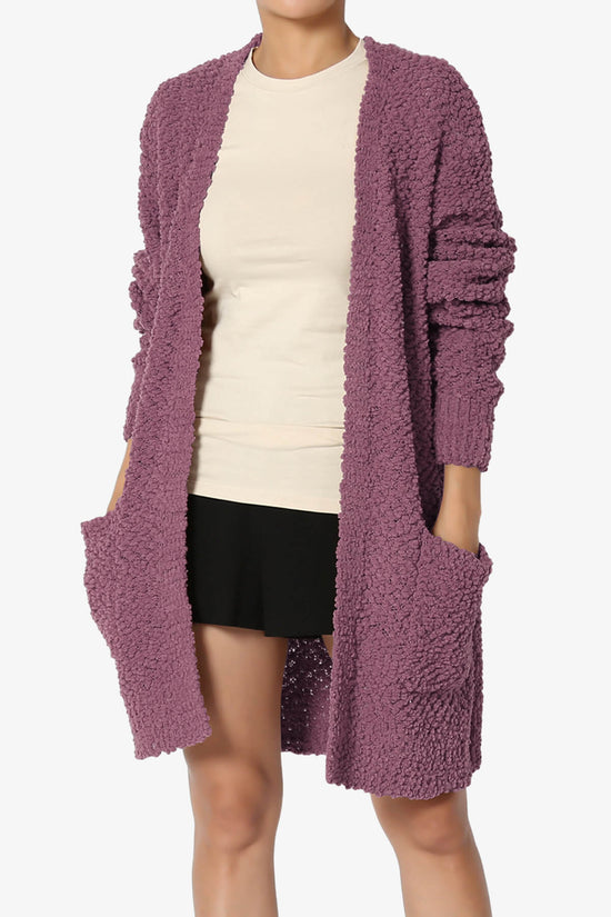 Barry Soft Popcorn Knit Sweater Cardigan DUSTY PLUM_1