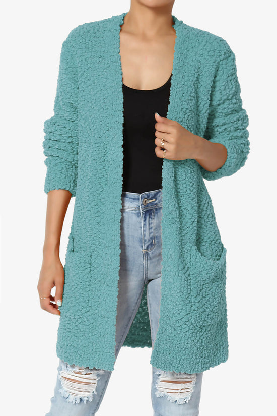Barry Soft Popcorn Knit Sweater Cardigan DUSTY TEAL_1