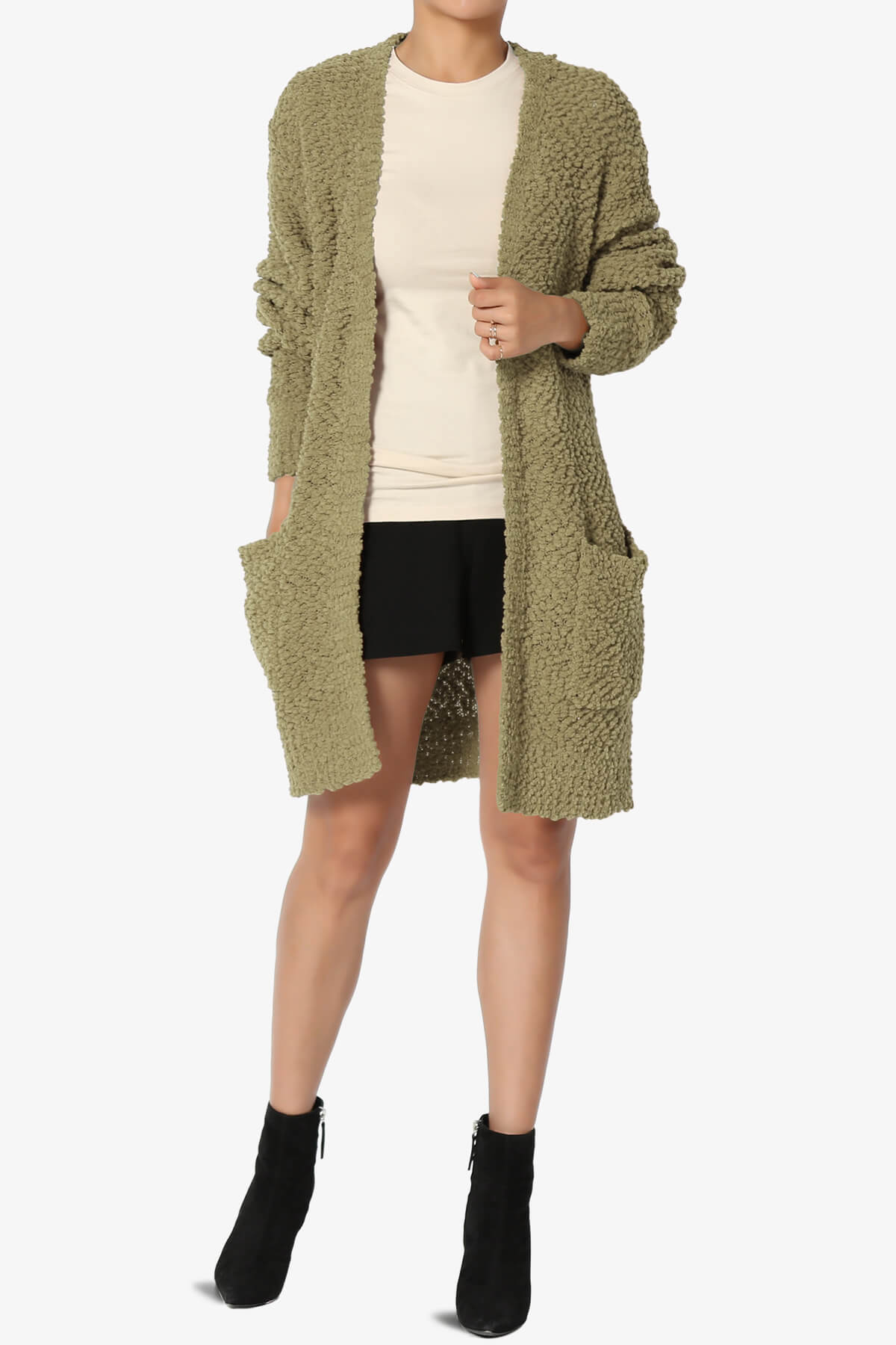 Barry Soft Popcorn Knit Sweater Cardigan KHAKI GREEN_6