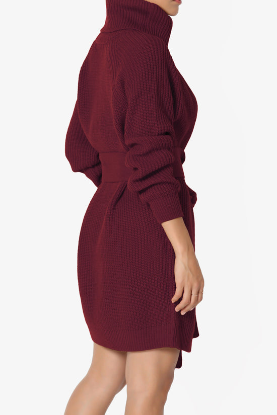 Arkin Turtle Neck Pullover Sweater Mini Dress DARK BURGUNDY_4