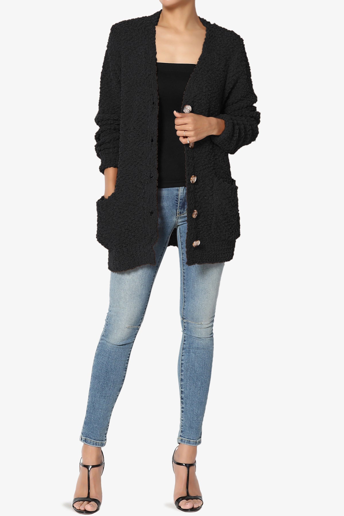 Barry Button Teddy Knit Sweater Cardigan BLACK_6
