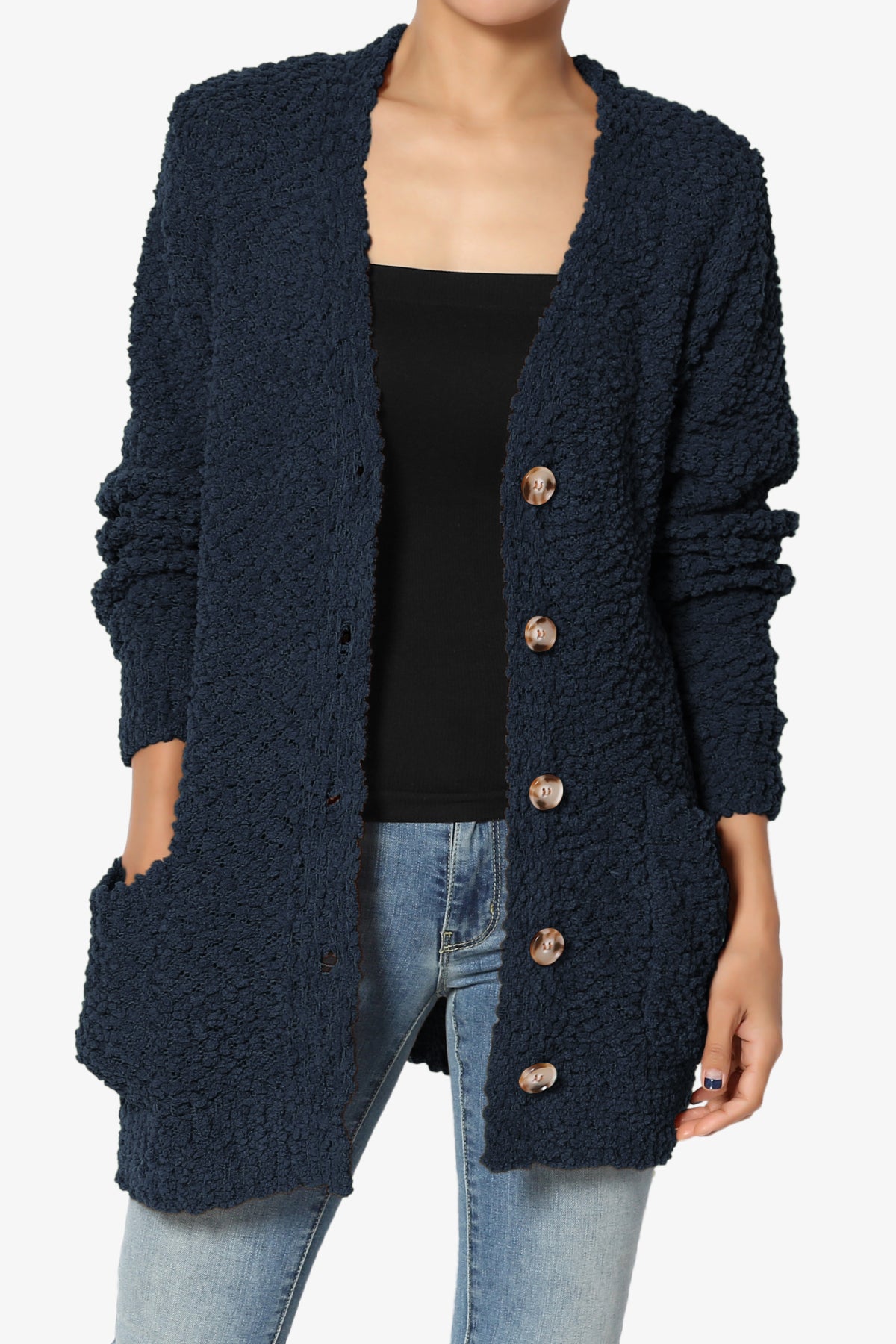 Barry Button Teddy Knit Sweater Cardigan DARK NAVY_1
