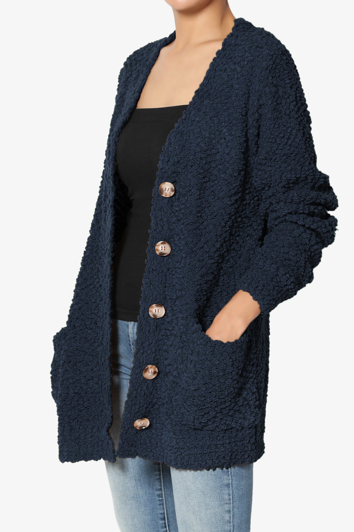 Barry Button Teddy Knit Sweater Cardigan DARK NAVY_3