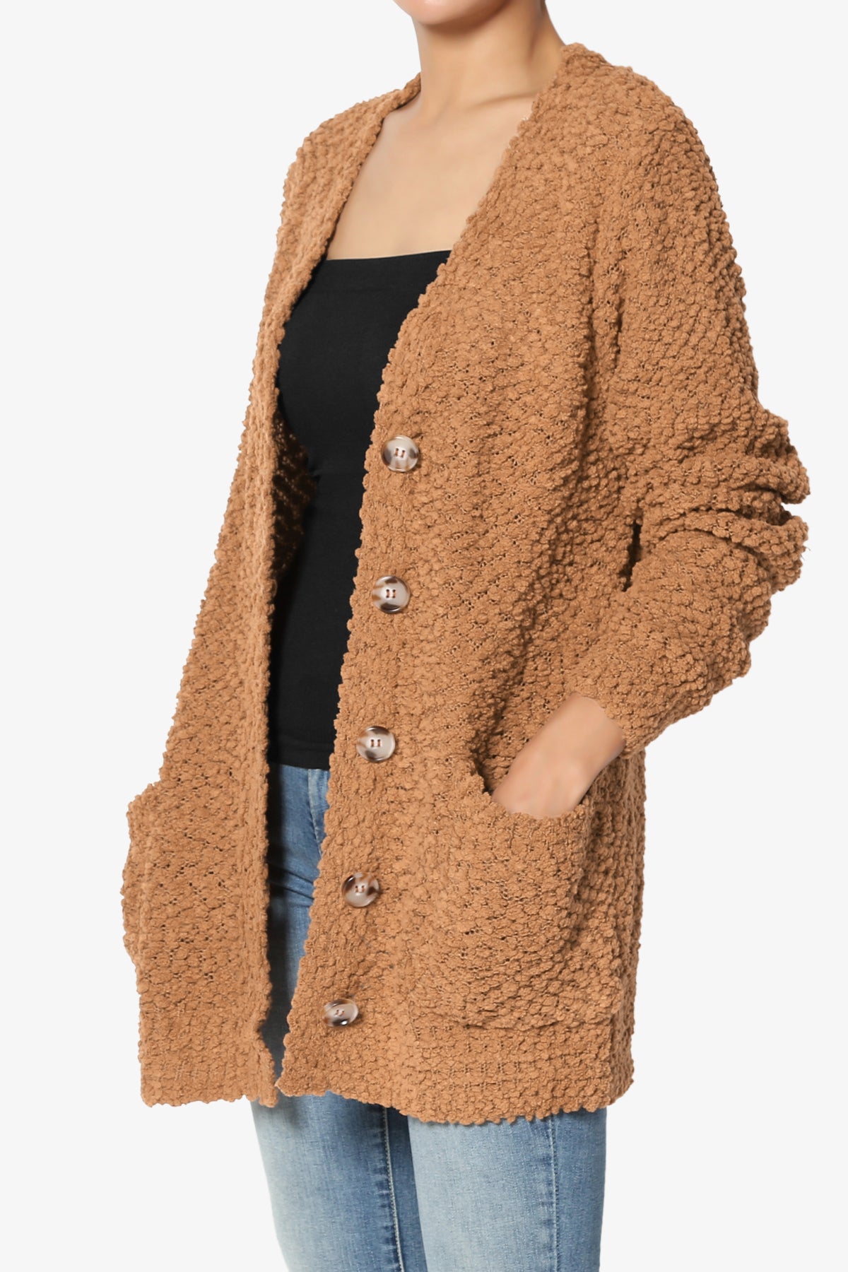 Barry Button Teddy Knit Sweater Cardigan DEEP CAMEL_3
