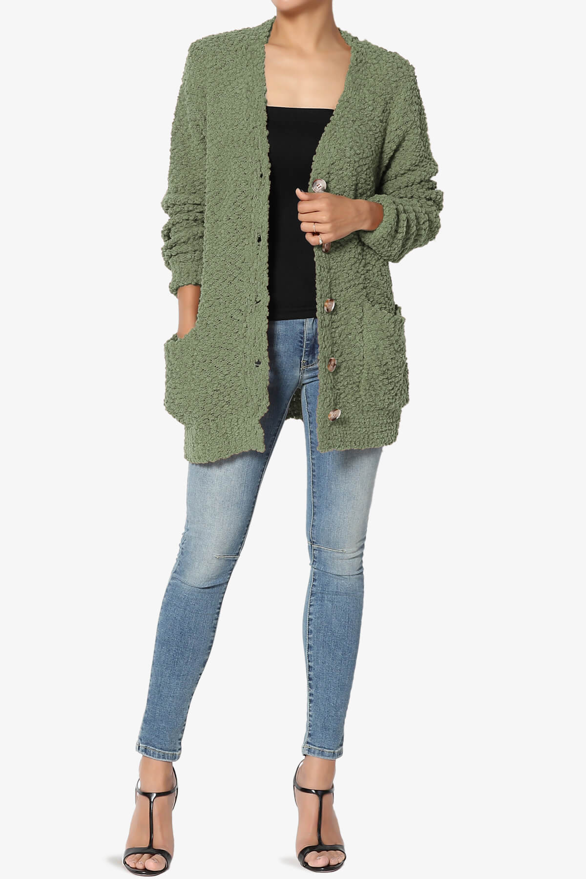 Barry Button Teddy Knit Sweater Cardigan DUSTY OLIVE_6