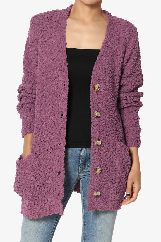 Barry Button Teddy Knit Sweater Cardigan DUSTY PLUM_1