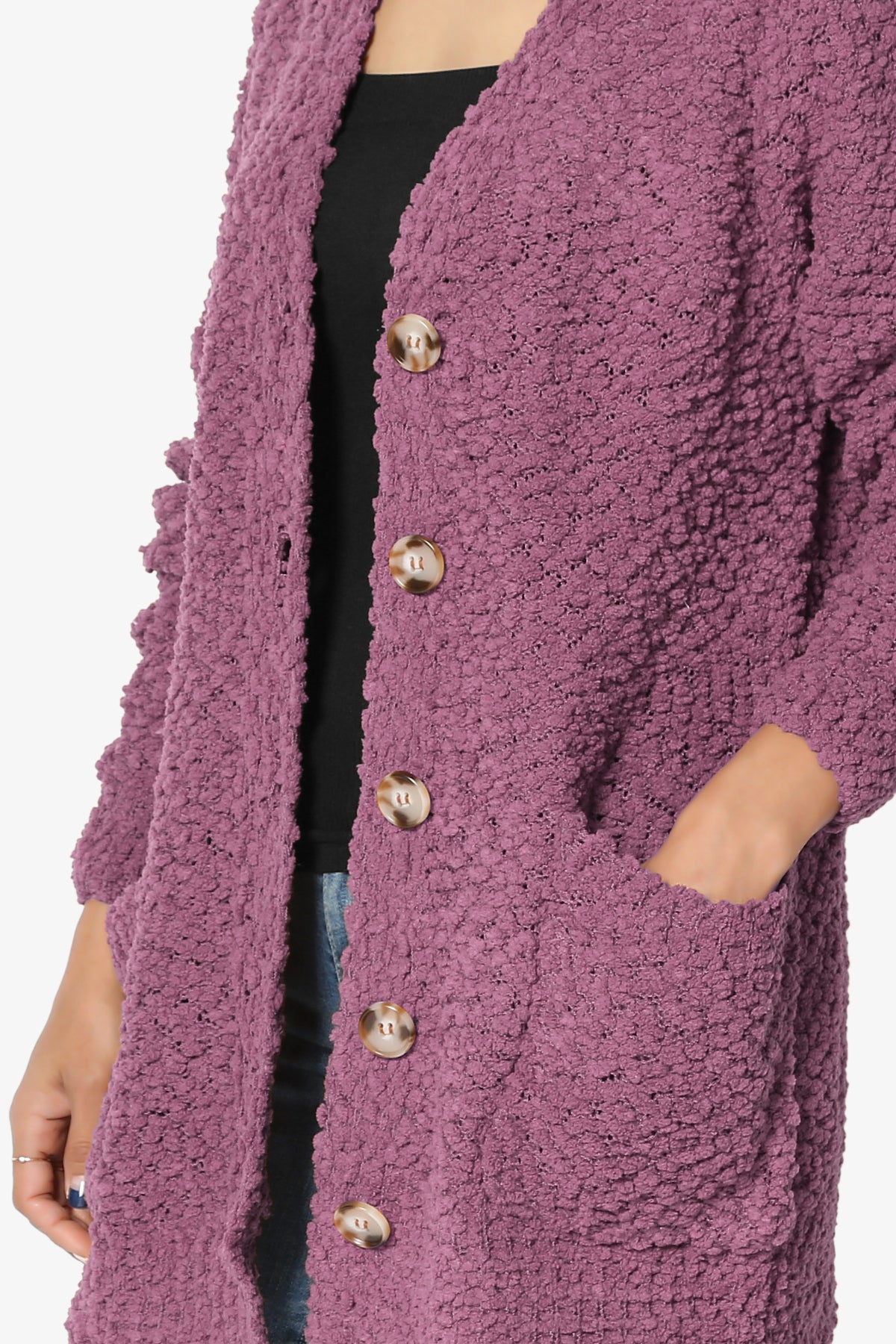 Barry Button Teddy Knit Sweater Cardigan DUSTY PLUM_5